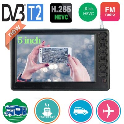 5 Inch Portable Mini Tv With Battery ATSC T DVB T2 FM Radio  Hevc H265 10 Bit