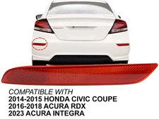 For Rear Reflector 2014 2015 Civic Coupe 2016-2018 RDX 2023 Integra Driver Side