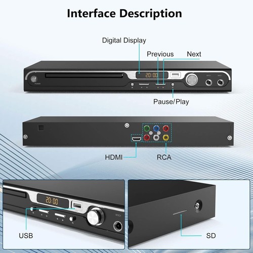 DVD Player for TV, Premium All Region Free CD DVD Players Support HDMI, AV, USB - Picture 3 of 7