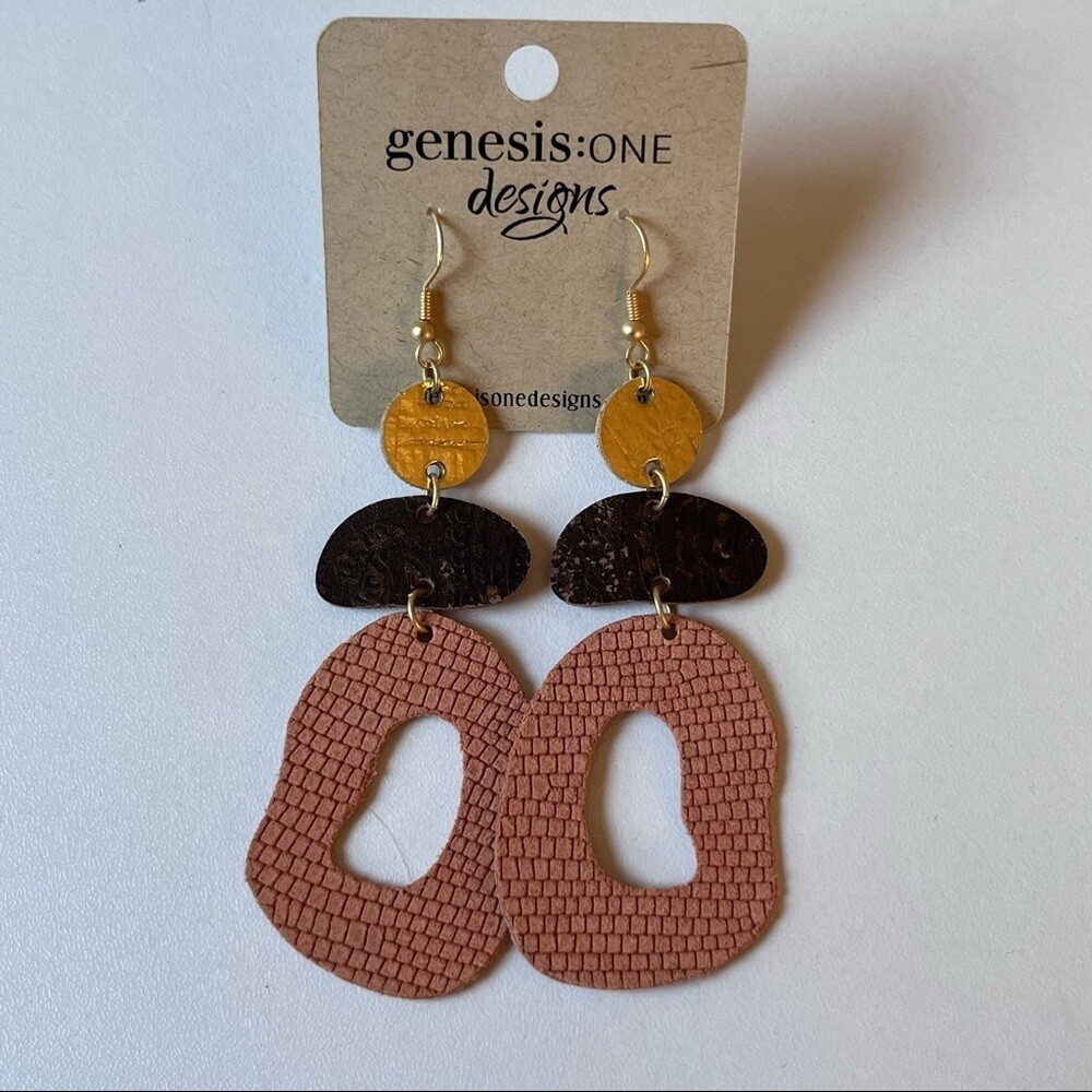 Boutique Genesis: One Designs Suede Leather Layered Dangle Earrings Pink Gold