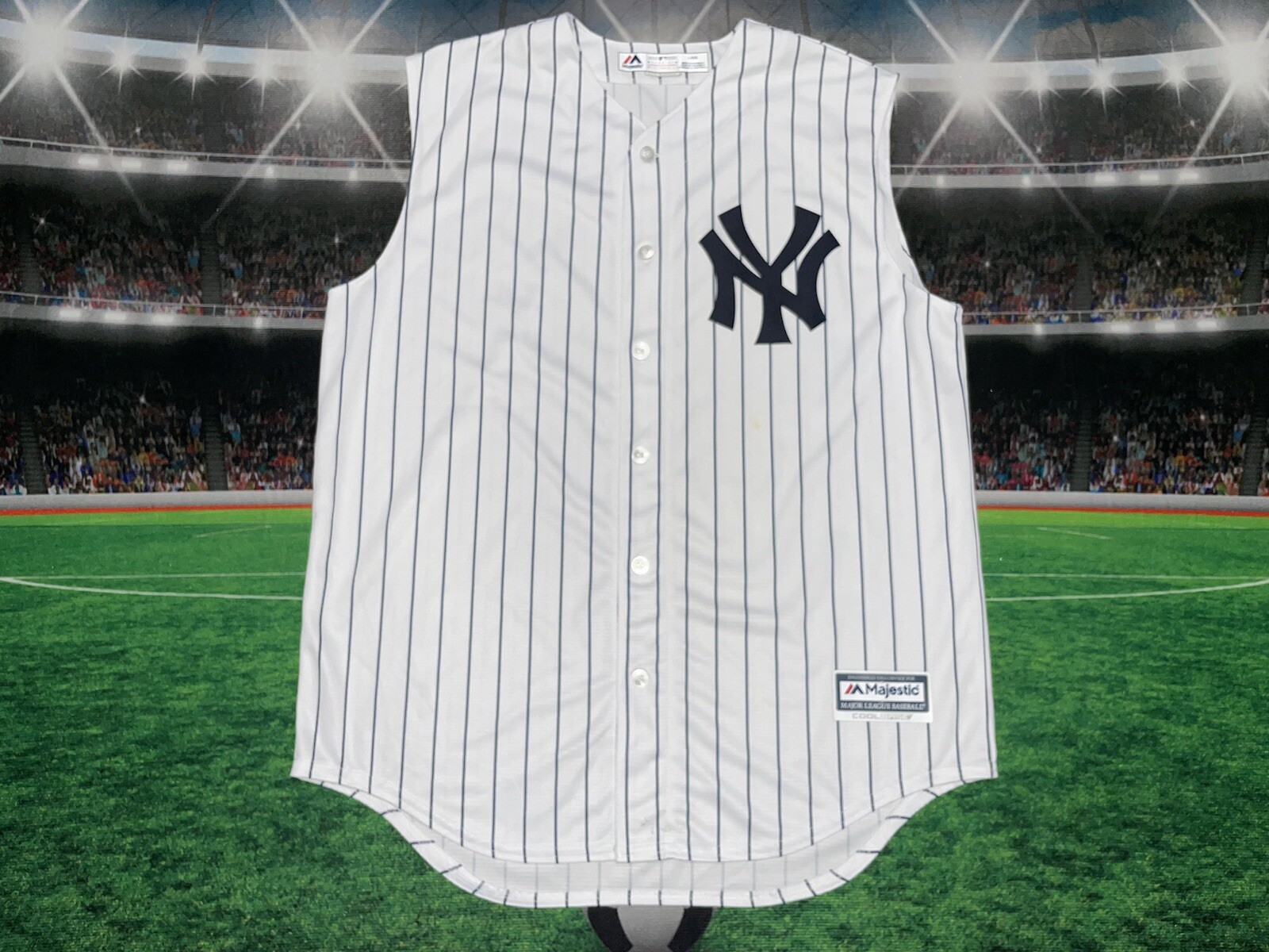 New York Yankees Sleeveless Customized Majestic Jersey Sz Large Preowned