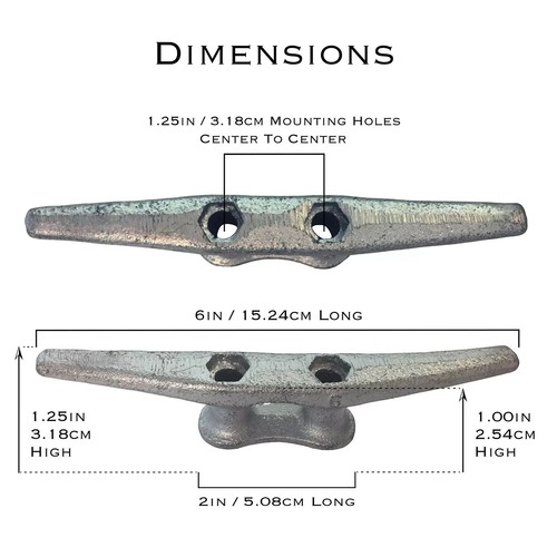 6 inch Dock Cleats 5-Pack Galvanized Iron Boat Cleat for Marine or Decorative... - Picture 2 of 7