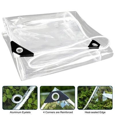 NTUD Clear PVC Tarp Heavy Duty Transparent Tarpaulin Waterproof Tent With Grommets US