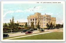 Postcard St. Luke's Hospital, Street View, Spokane Washington Posted 1935