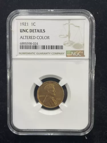 1921 P Lincoln Wheat Cent 1C Penny NGC UNC Details Altered Color