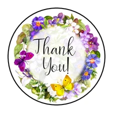THANK YOU FLORAL WREATH STICKERS ENVELOPE SEALS LABELS 1.5" ROUND FAVORS (30)