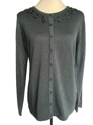 Bonmarche Damen Pullover Gr. S (12-14) dunkelblau Acryl Langarm Glitzer