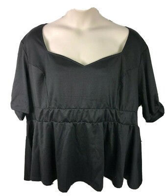 Kiyonna Women's Top Black Stretch Elastic Middle V Neckline Plus Size 5 New 