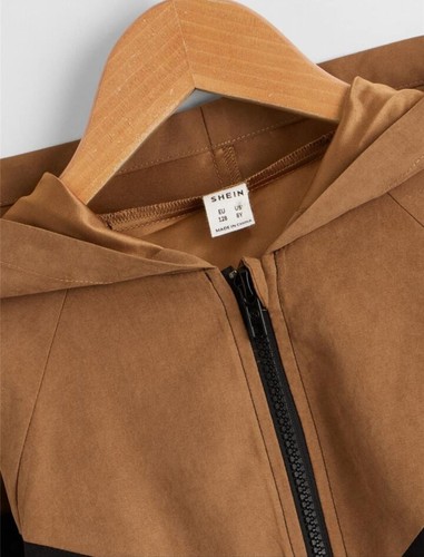 Shein Boys Color Block Slant Pockets Raglan Sleeve Hooded Jacket - Picture 3 of 11