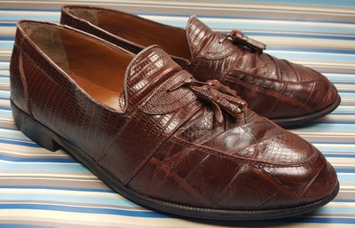 STACY ADAMS BROWN GENUINE SNAKE LEATHER LOAFERS TASSEL MEN display picture 2