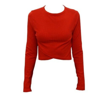 Orange Basic Asymmetric Hem Long Sleeve Tee