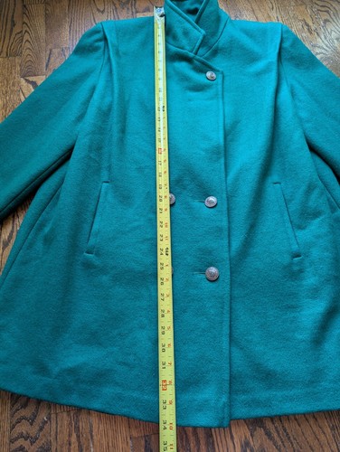 Vintage XL 12-14 Emerald Green Wool Double Breasted Gold Button Swing Peacoat - Picture 18 of 19