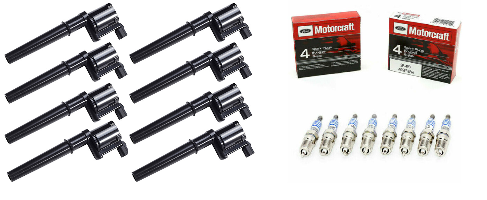 8+Heavy Duty Ignition Coils BLK & 8+Motorcraft Spark Plugs 05 Ford GT 5.4L V8