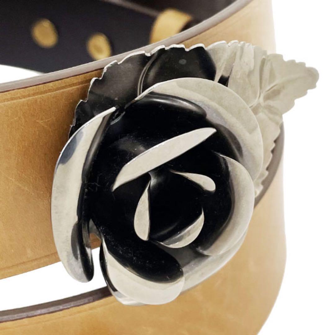 Prada 1CS052 Belt Calf Leather Rose Flower Women's Box From