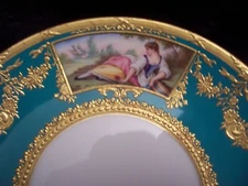 RARE MINTON COLLAMORE RAISED GOLD ENCRUSTED PLATE PASTORAL SCENES W/ MAIDENS
