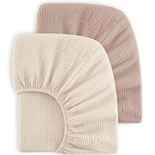 2 Pack Muslin Crib Sheets, "Baby Face", 100 Cotton, Fitted, 52x28, Soft