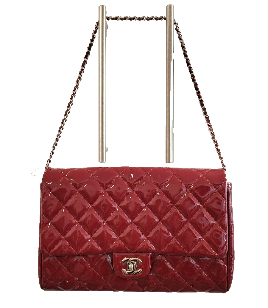 CHANEL Burgundy Flap Clutch/Shoulder Bag with Silver & Leather