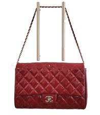 CHANEL Burgundy Flap Clutch/Shoulder Bag with Silver & Leather Classic Chain