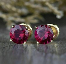 2Ct Round Cut Lab-Created Red Ruby Women's Stud Earring 14k Yellow Gold Plated