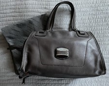 Francesco Biasia Leather Handbag Taupe With Silver Hardware Made In Italy