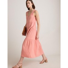 NWT Quince Gauze Tiered Maxi Dress Womens Medium Coral Pink Boho Chic Cottage