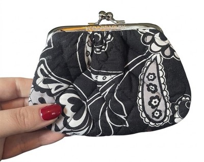 Vera Bradley Quilted Kiss Lock Change Purse In Midnight Paisley Pattern Black