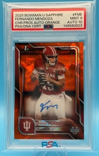 Fernando Mendoza Auto 2025 Bowman U Chrome Sapphire Orange /25 PSA 9 Heisman IU