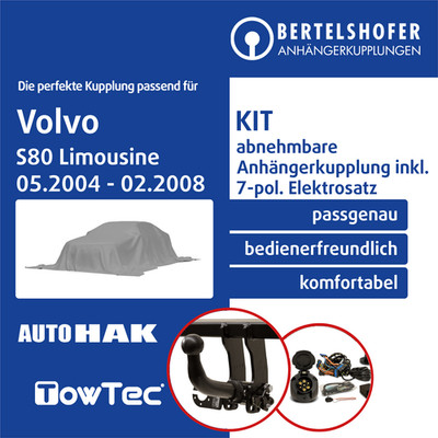 Für VOLVO S80 Limousine I Typ 184 05.2004-02.2008 AHK abn. +7pol spez E-Satz TOP