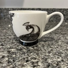 Portobello by Inspire Peacock Footed Coffee Mug Black White Bone China