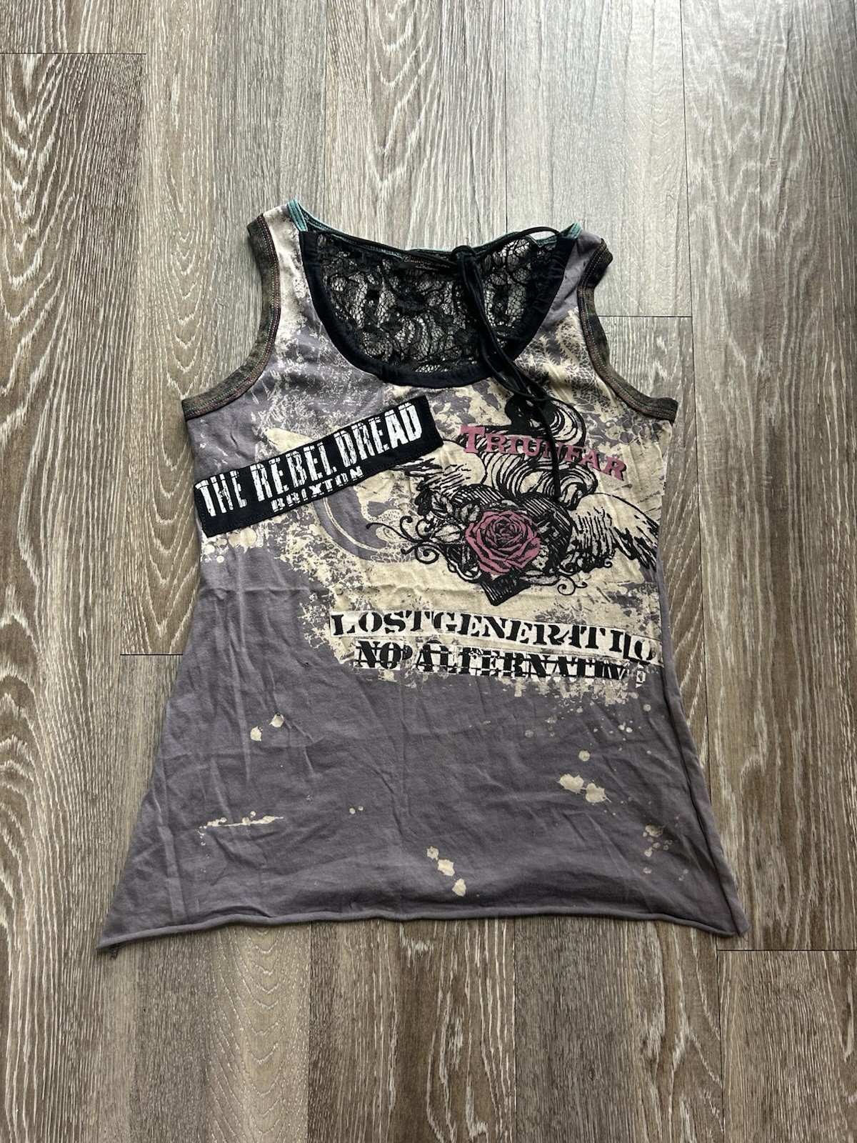 VTG Skinnie Minnie Graphic Lace Tie Tank Top Sz M Y2K Grunge Alt