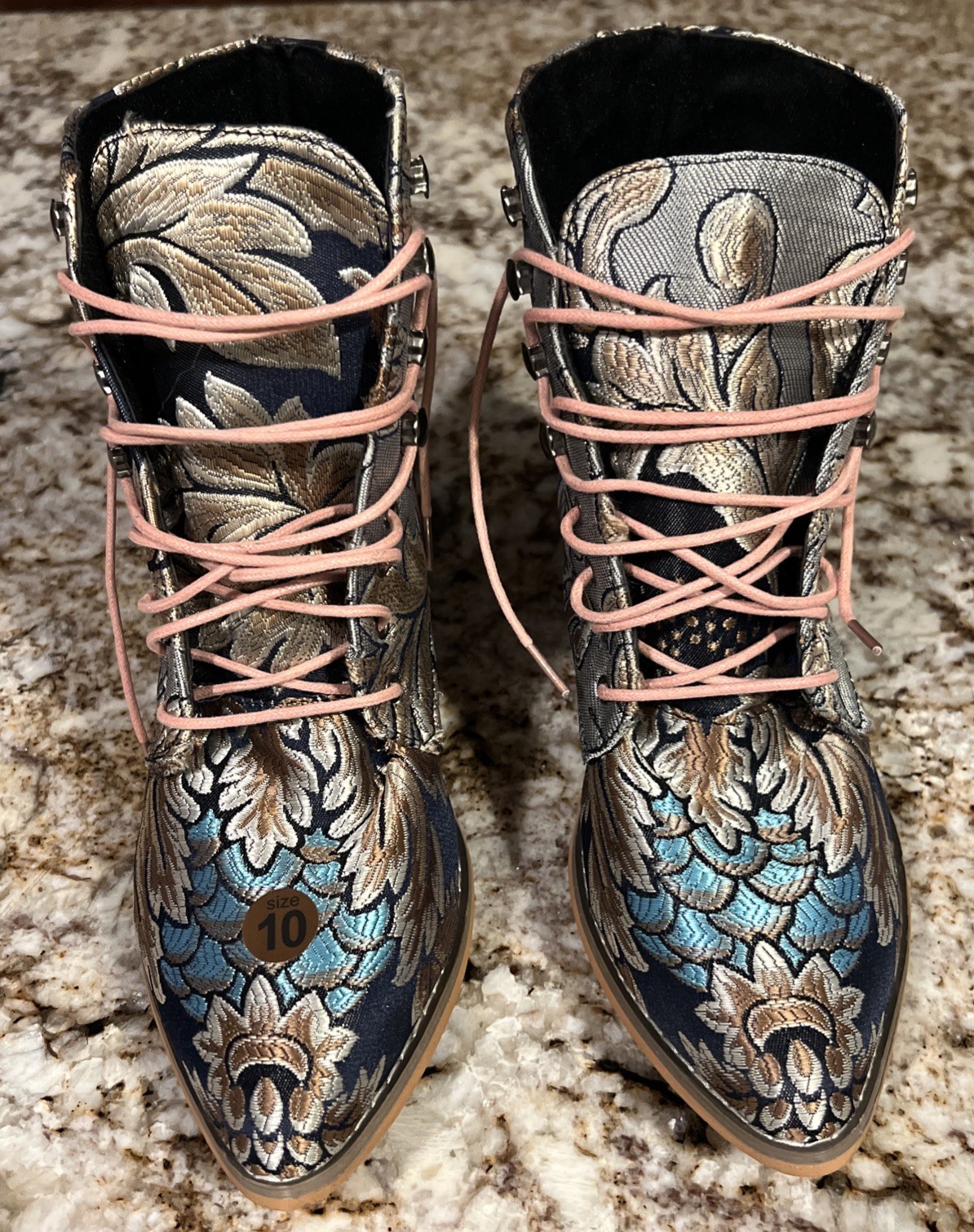 NEW Lace Up Boots - Women’s US Size 10 - Floral Embroidered Heels Western Rodeo