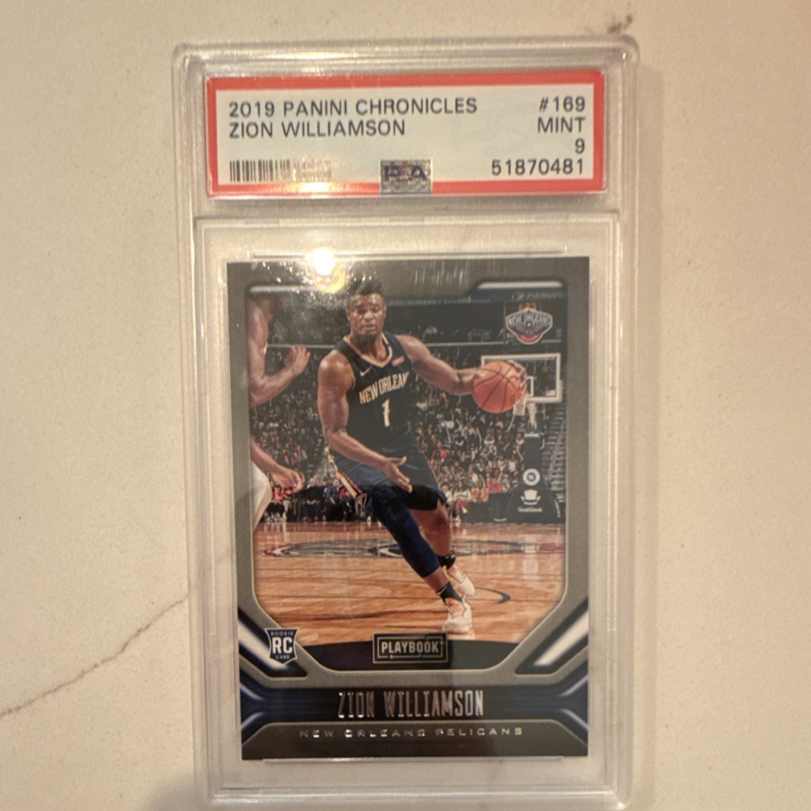 2019-20 Panini Chronicles Playbook Zion Williamson #169 Rookie PSA 9 Pelicans