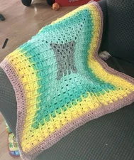 Handmade 23”x17” Crochet Multicolor Granny Square Baby Blanket/Throw