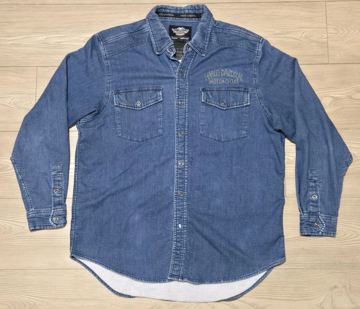 Harley-Davidson Denim Long Sleeve Casual Button-Down Shirts for