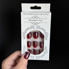 Red Short Press On Nails - Soft Gel Fake Nail...