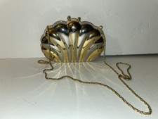 Vintage 1980s Shell Clutch purse Two-Tone Gold Silver Metallic