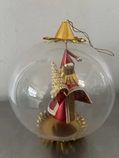 Vntg Resl Lenz 12cm Ornament Gold & Red Santa & Golden Christmas Tree FREE SHIP