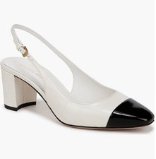 Veronica Beard Cecile Leather Cap Toe Slingback Pump Bisque/Black Women's 7.5M