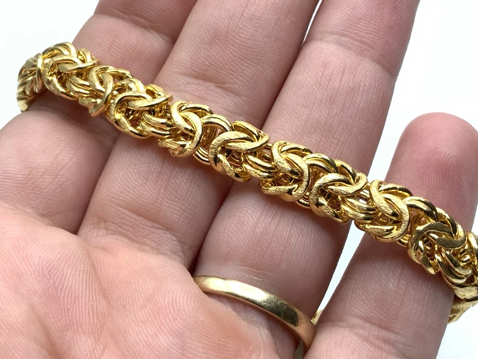 "Brazalete de cadena Italia Veronese oro sobre plata de ley 9 mm eslabones bizantinos 7,25""" Foto 3 de 4