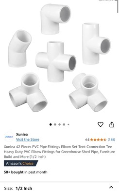 42 Pieces PVC Pipe Fittings Elbow Set Tent Connection Tee Heavy Duty PVC Elbow F