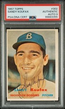 1957 Topps Sandy Koufax #302 BEAUTIFUL ON CARD PEN AUTO