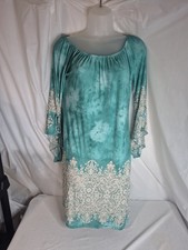 Womens Size Large Summer Boho Flare Sleeve Dress Blue Tie Dye Ombre Boho Chic
