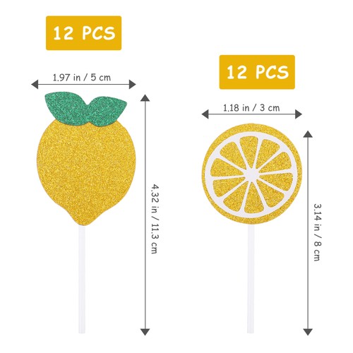 24 Pcs Cake Sticks Baby Birthday Cupcake Toppers Lemon Decor for Party - Picture 2 of 12
