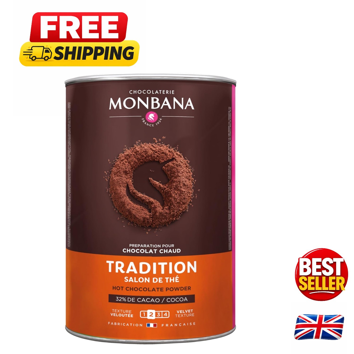 Salon De The Hot Chocolate Powder 1 Kg - 32% Rich Cocoa, Vegetarian Delight