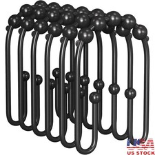 Double Hook Shower Curtain Rings Set of 12 Metal Smooth Gliding Easy Install New