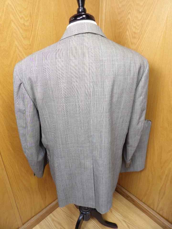 Traje Stafford Hombre 46r 42 X 28 Gris Blanco Negro Cuadros 100% Lana T-#401 Foto 2 de 4