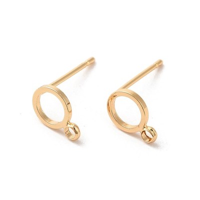 50pcs Golden Brass Stud Earring Findings w/ Loop Raw Blank Ring for Earrings DIY