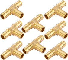 1/2 inch T PEX Tee 1/2" x 1/2" x 1/2" pack of 8 Lead-Free Brass Barb Crimp Pip