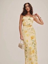 Reformation Frankie Slip Dress Honeyglow Yellow Floral Silk Size 6
