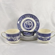 Vintage Royal USA Blue Willow Coffee/Tea Cups & Saucers with Extra Plates
